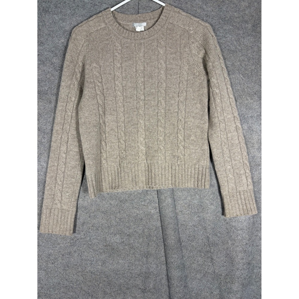 J.Crew Womens Taupe Brown 100% Lambswool Cable Knit Crewneck Sweater Small